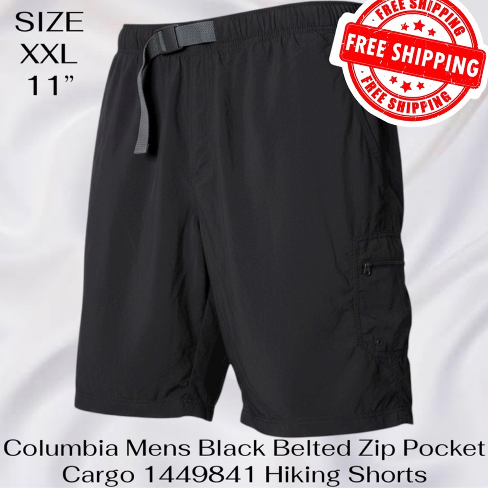 Columbia Mens XXL 11" Black Belted Zip Pocket Cargo 1449841 Hiking Shorts